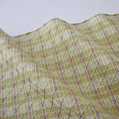 与那国花織「草木染/花織格子 - 緑赤黄」てぃぬはな工房：つのだれい子