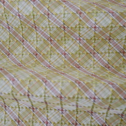 与那国花織「草木染/花織格子 - 緑赤黄」てぃぬはな工房：つのだれい子