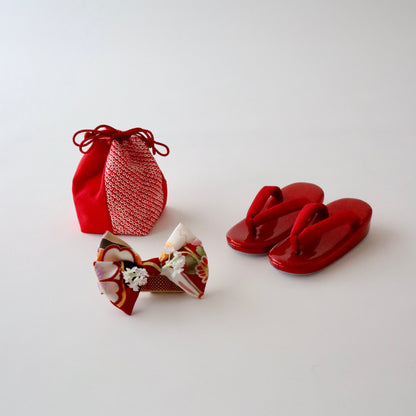 御祝着セット | 七五三 | 三歳 | 正絹 | 赤白黒 | 鞠 | 刺繍 | 絞染