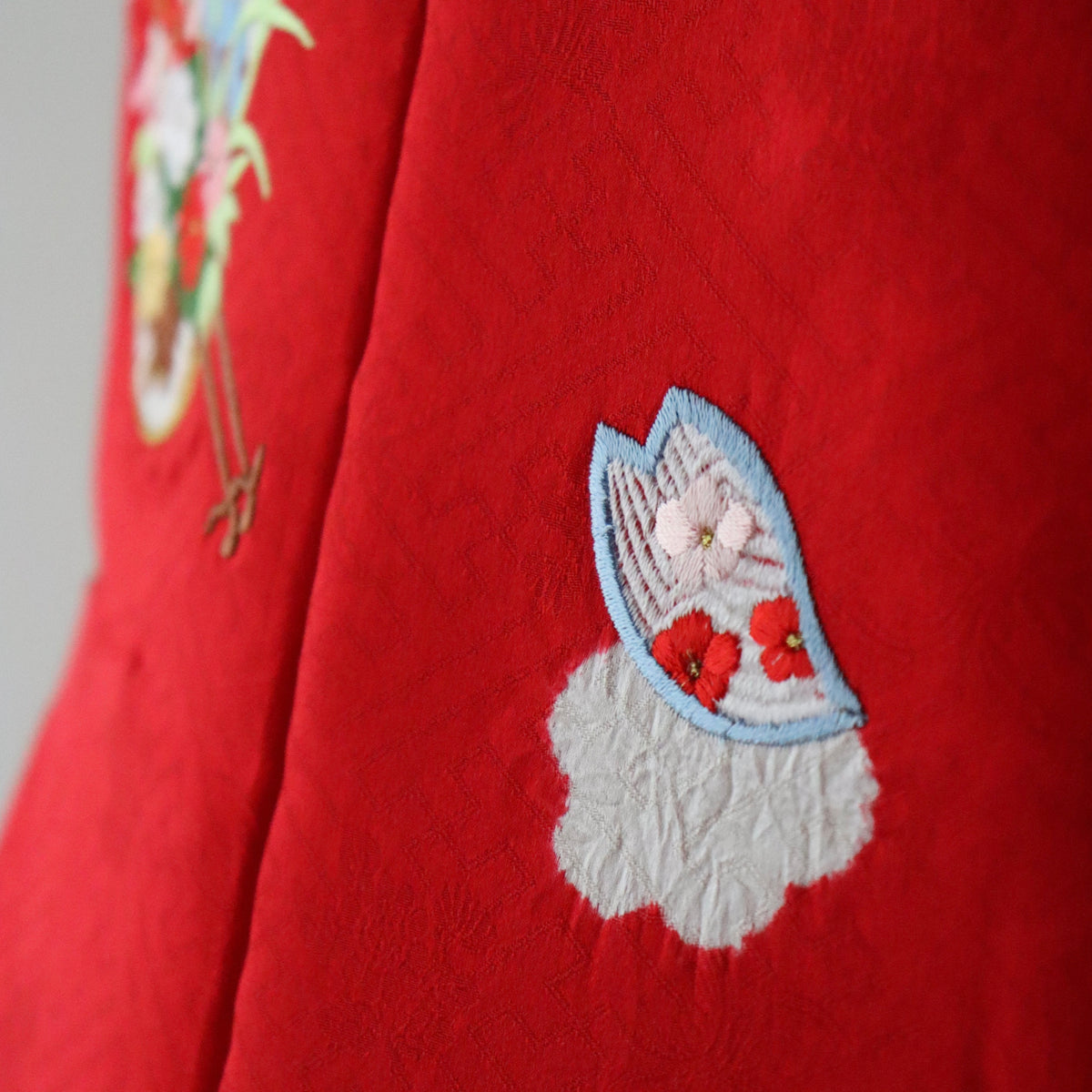 御祝着セット | 七五三 | 三歳 | 正絹 | 赤 | 鞠 | 花籠 | 刺繍