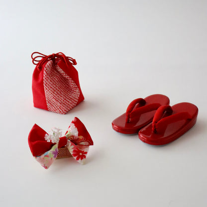 御祝着セット | 七五三 | 三歳 | 正絹 | 赤 | 鞠 | 花籠 | 刺繍