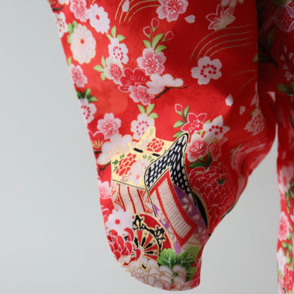 御祝着セット | 七五三 | 三歳 | 化繊 | 赤 | 花 | 御所車 | プリント