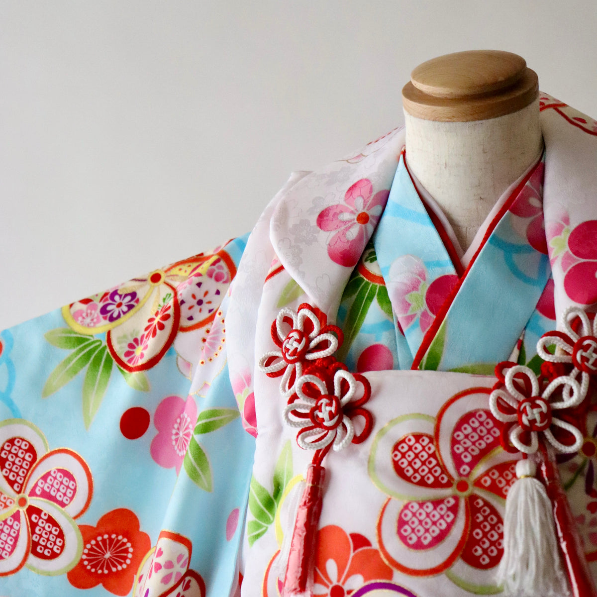 御祝着セット | 七五三 | 三歳 | 化繊 | 水色 | 花 | プリント