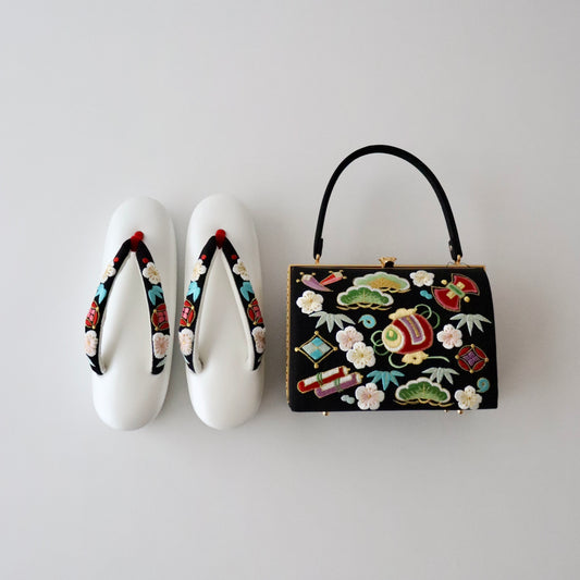 草履バッグセット「宝尽くし - blk」和小物さくら