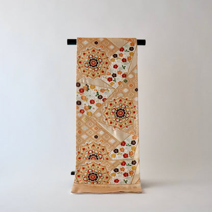 袋帯「裂形名錦寿宝文」河合美術織物