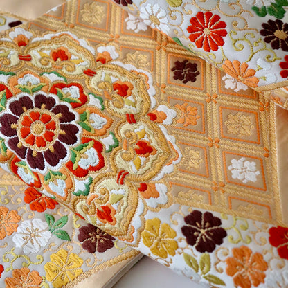 袋帯「裂形名錦寿宝文」河合美術織物