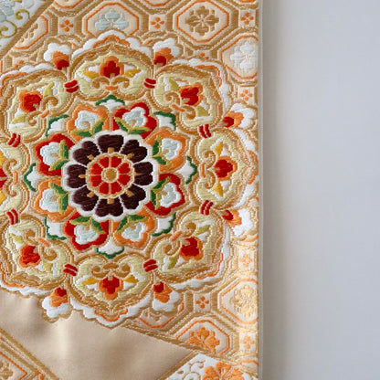 袋帯「裂形名錦寿宝文」河合美術織物