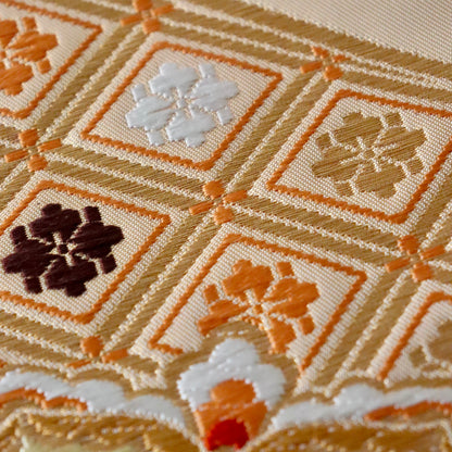 袋帯「裂形名錦寿宝文」河合美術織物