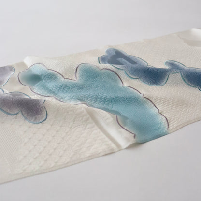 帯揚げ「雲三色暈し雲取横振刺繍 - blu-gr」和小物さくら