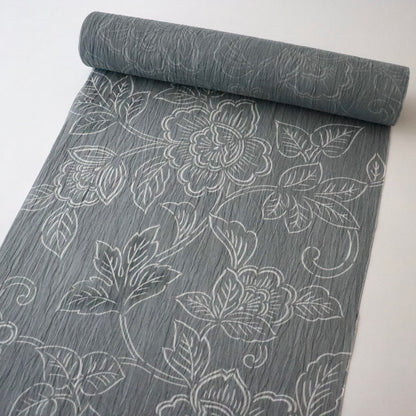 小千谷ちぢみ「型染  - 葡萄唐花」紺仁