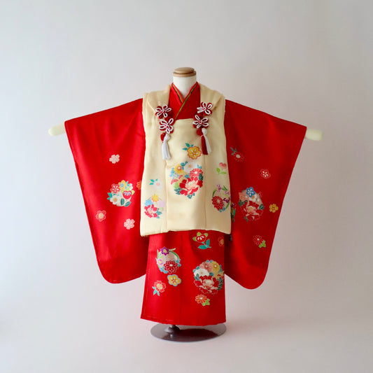 三歳 御祝着セット「友禅 花丸文」