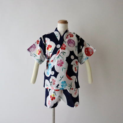 お子様甚平「鞠と夏花」サイズ100：身長95〜105cm前後向け