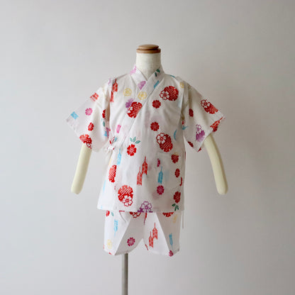 お子様甚平「花と雪輪」サイズ100：身長95〜105cm前後向け