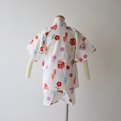 お子様甚平「花と雪輪」サイズ100：身長95〜105cm前後向け