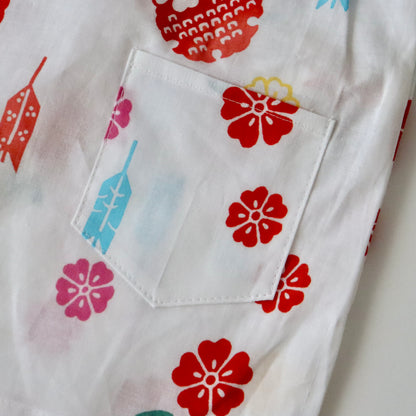 お子様甚平「花と雪輪」サイズ100：身長95〜105cm前後向け