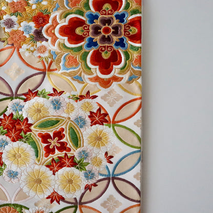 袋帯「寿祥秀花七宝文」河合美術織物