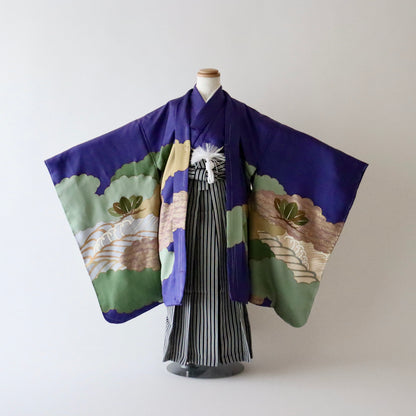 五歳 御祝着セット「雲取に松波」藤井寛/富宏染工