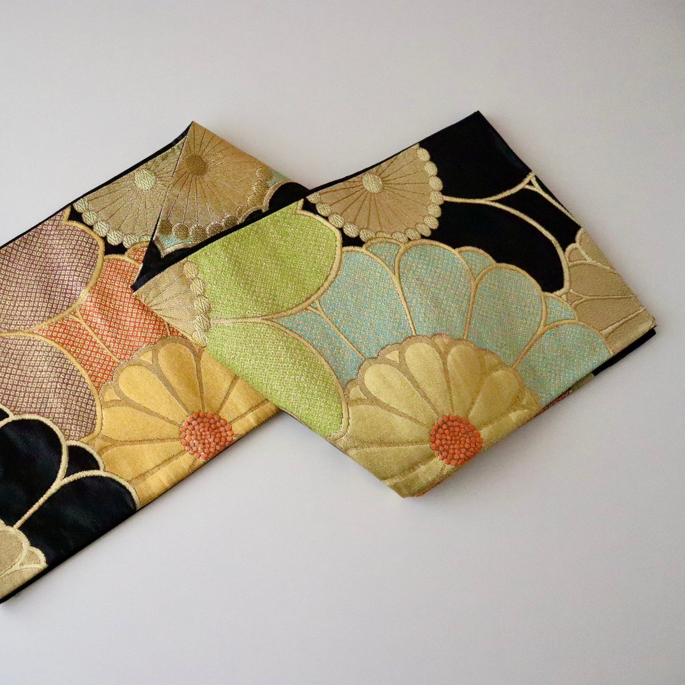 ys7101980; 曲線・桜に菊模様織出し袋帯 ys7101980; 曲線・桜に菊模様織出し袋帯