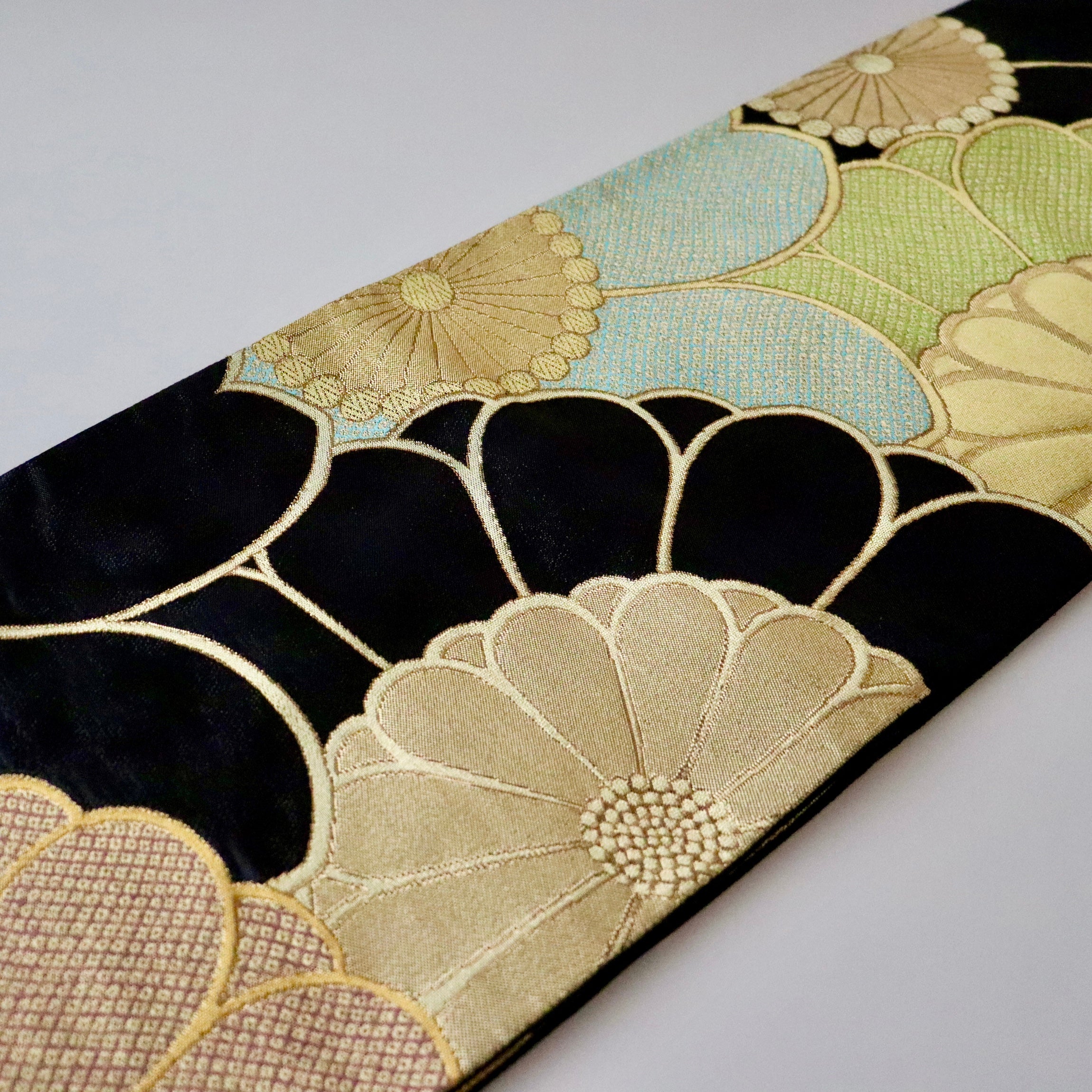 正絹道長桜疋田 黒 六通 袋帯