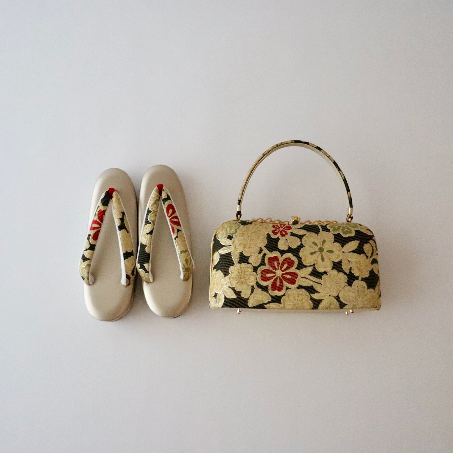 草履バッグセット「輪奈織 - 桜 blk」やまざき