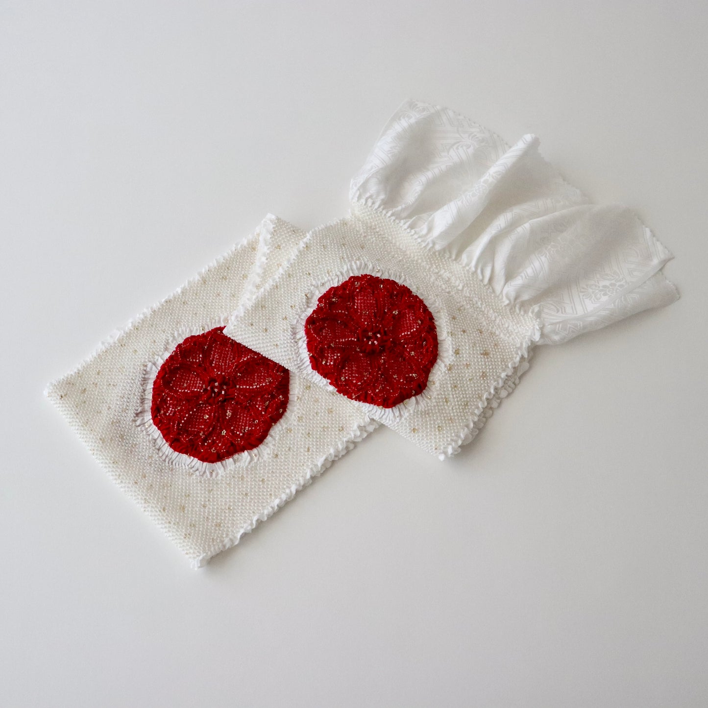 絞染帯揚げ「八重桜輪 - 紅白」大原商店