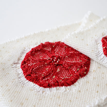 絞染帯揚げ「八重桜輪 - 紅白」大原商店