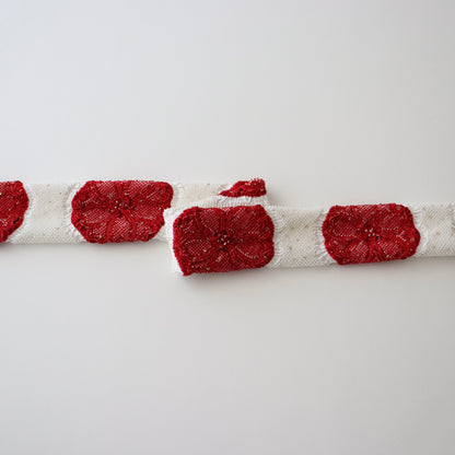 絞染帯揚げ「八重桜輪 - 紅白」大原商店