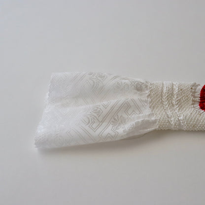 絞染帯揚げ「八重桜輪 - 紅白」大原商店