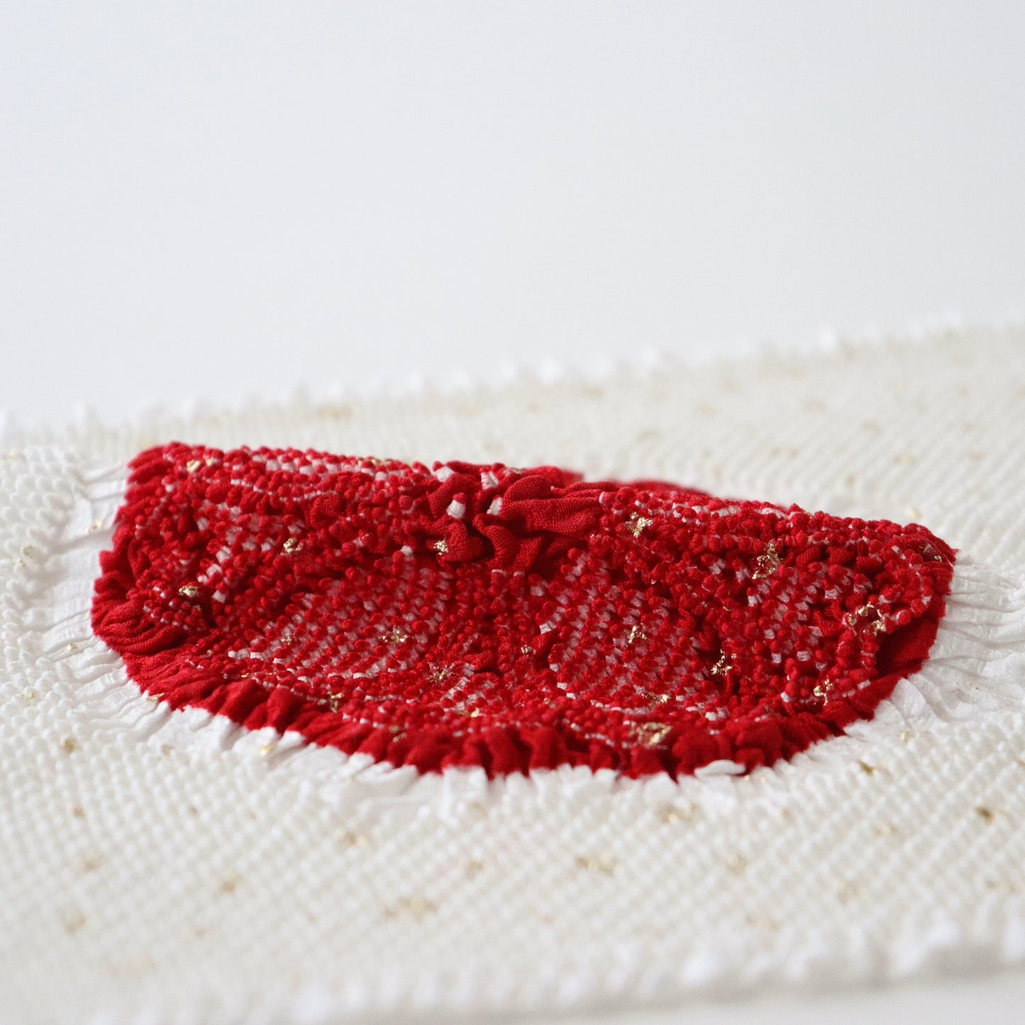 絞染帯揚げ「八重桜輪 - 紅白」大原商店