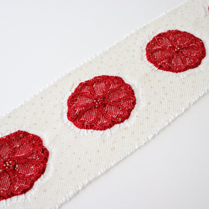 絞染帯揚げ「八重桜輪 - 紅白」大原商店