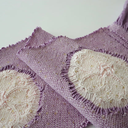 絞染帯揚げ「八重桜輪 - 薄葡萄 白」大原商店