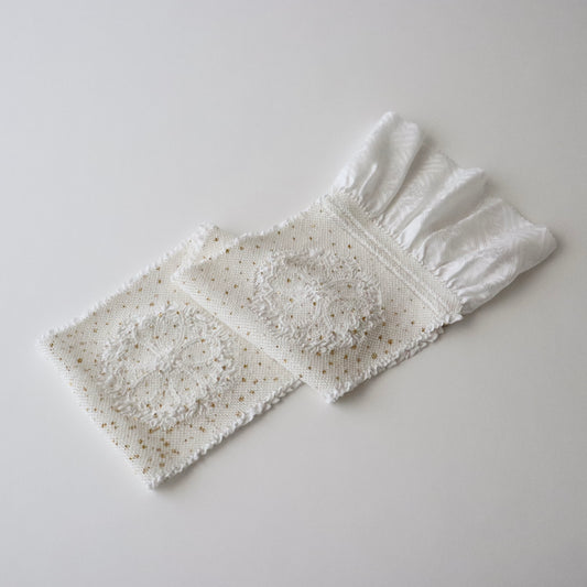 絞染帯揚げ「八重桜輪 - 白」大原商店