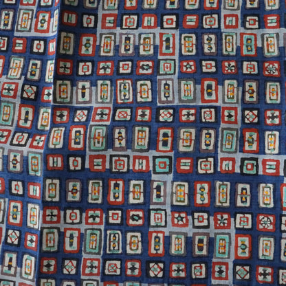 紬絵羽小紋「型絵染  - 藍地階段取り額紋」小島貞二