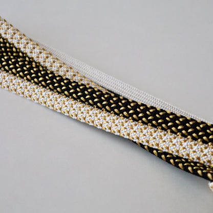 帯締め「内記二本合せ金霰撚房 - bk wht」　和小物さくら