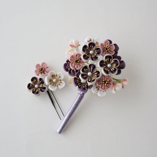 振袖向け髪飾り「つまみ細工 - 花々/葡萄色」大原商店