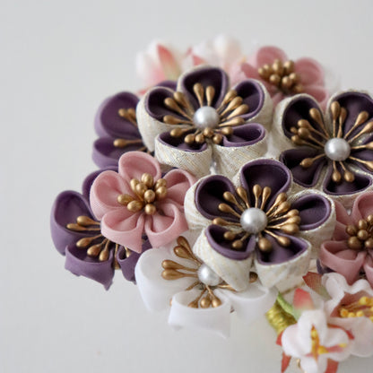振袖向け髪飾り「つまみ細工 - 花々/葡萄色」大原商店