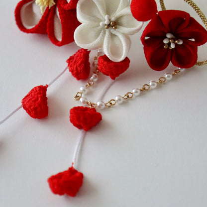振袖向け髪飾り「つまみ細工 - 花々/紅白彩々」大原商店