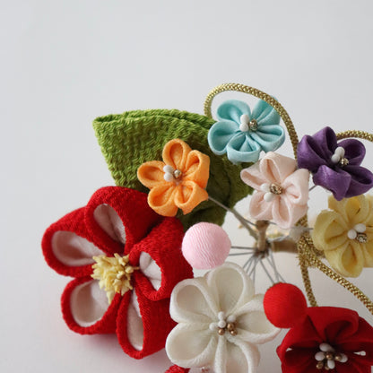 振袖向け髪飾り「つまみ細工 - 花々/紅白彩々」大原商店