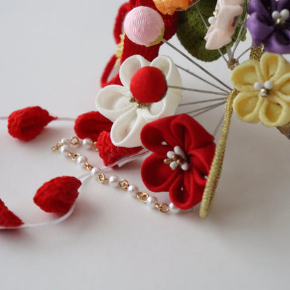 振袖向け髪飾り「つまみ細工 - 花々/紅白彩々」大原商店